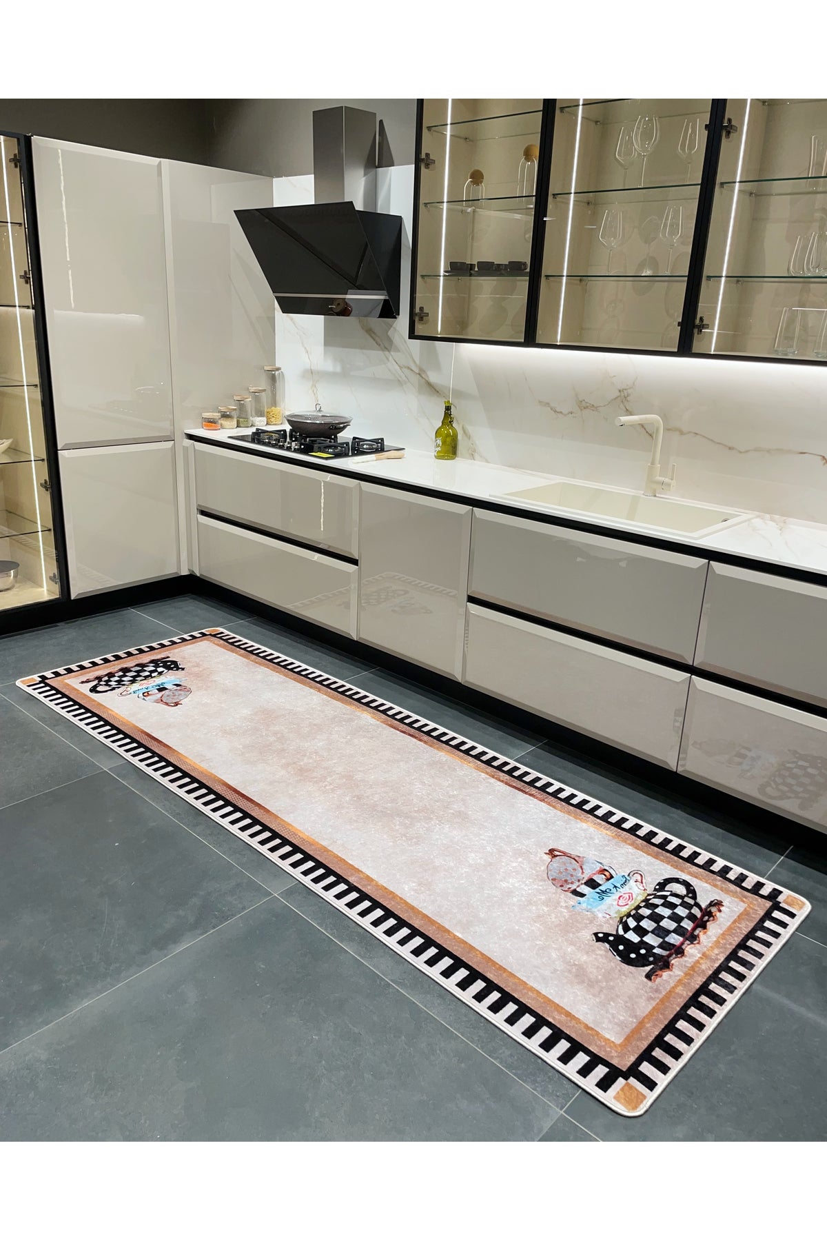 Kitchen Themed Latex Leather Base Kitchen Rug