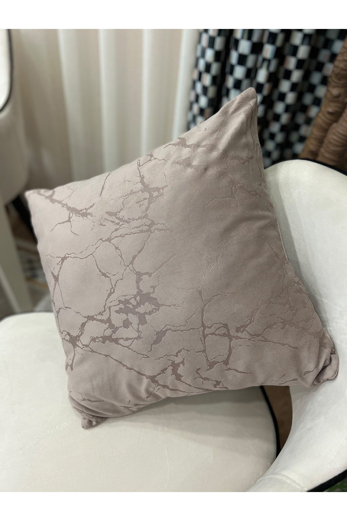 Set of 2 Velvet Throw Pillow Covers Ecru-Silver Foil (45X45)