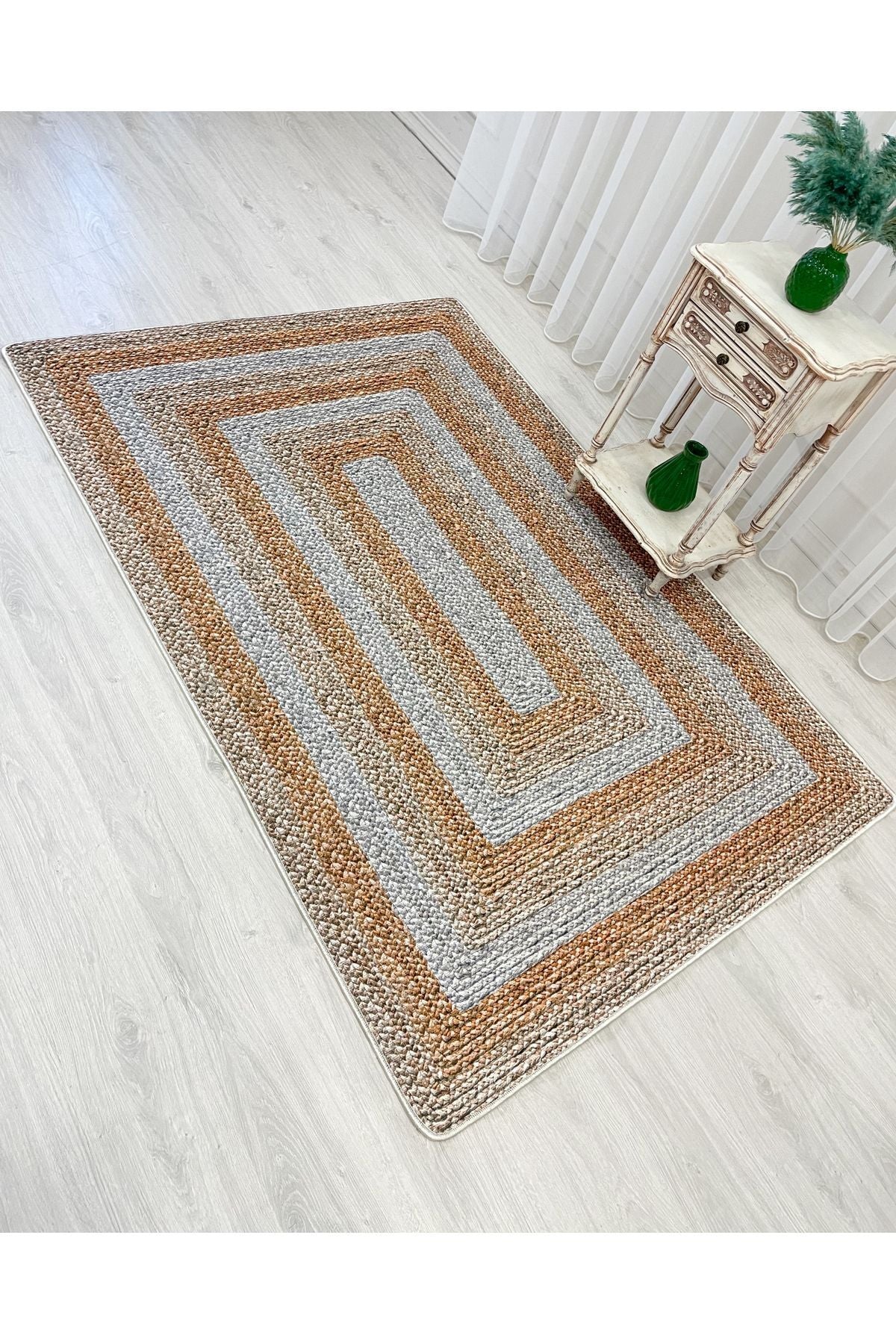 Jute Sisal Bordered Woven Base Rug - Brown - Gray