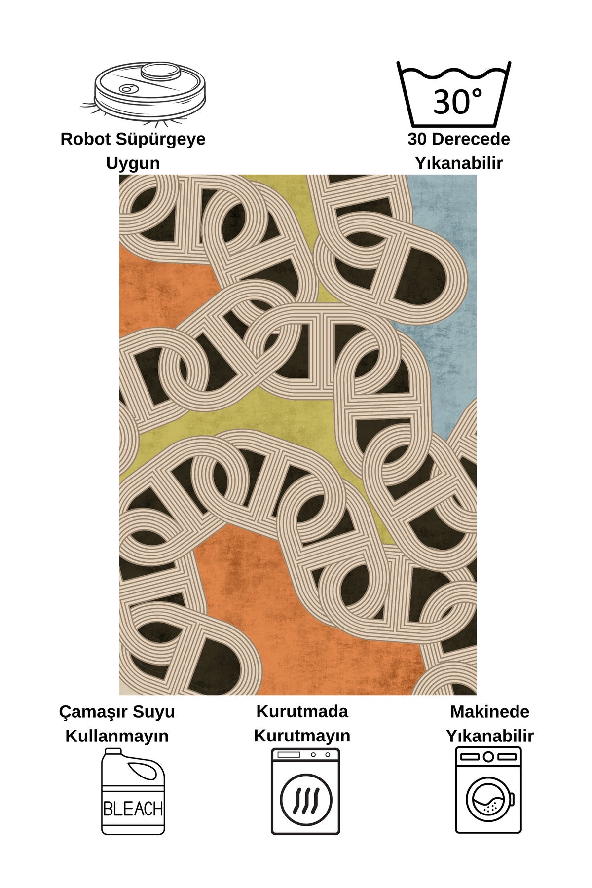Hook Pattern Modern Design Latex-Backed Rug
