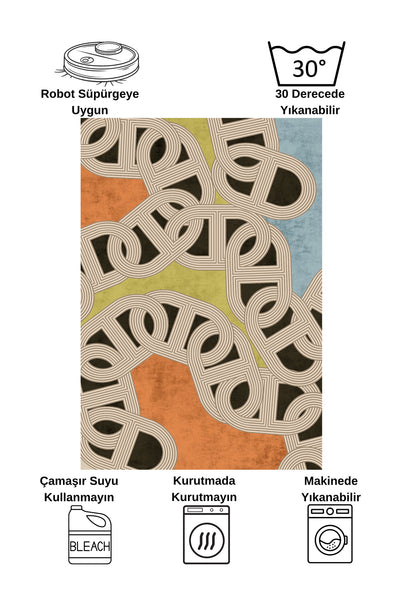 Hook Pattern Modern Design Latex-Backed Rug