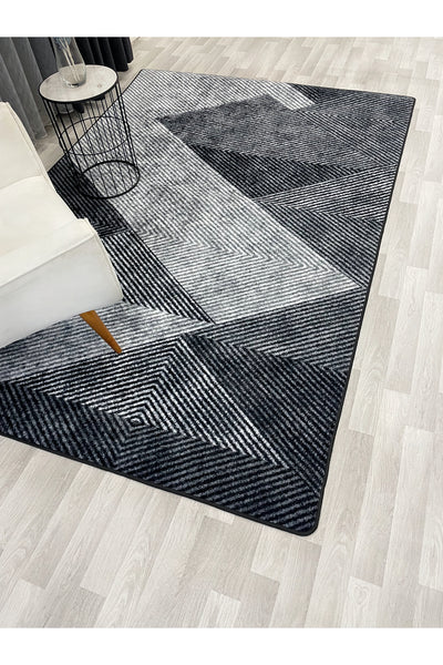Gray Geometric Pattern Non-Slip Base Runner Rug