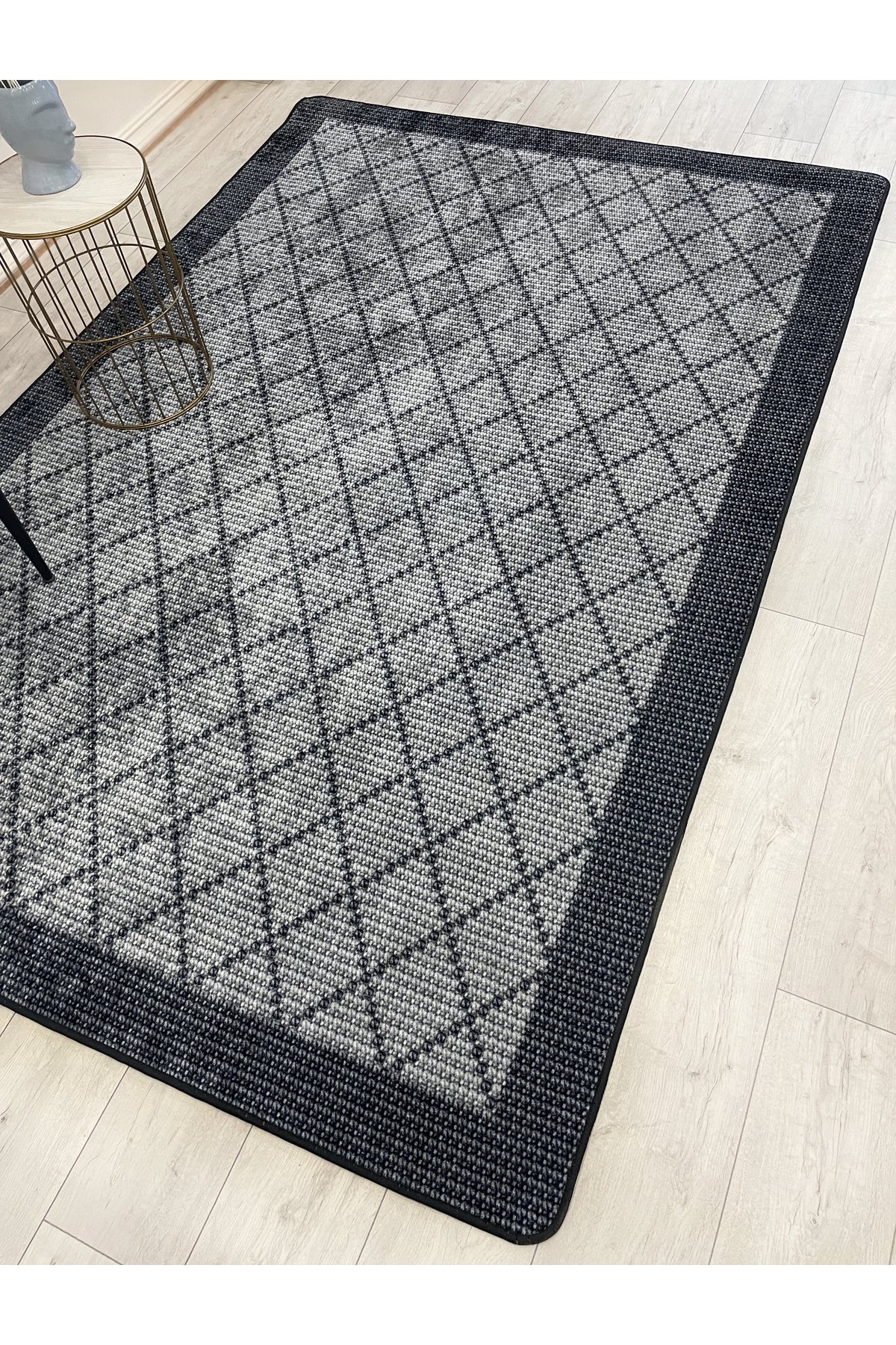 GREEN-BROWN Jute Sisal Look Bordered Non-Slip Base Runner Rug