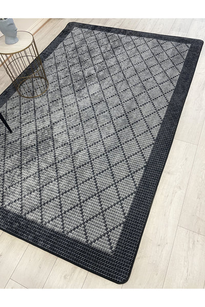 GREEN-BROWN Jute Sisal Look Bordered Non-Slip Base Runner Rug