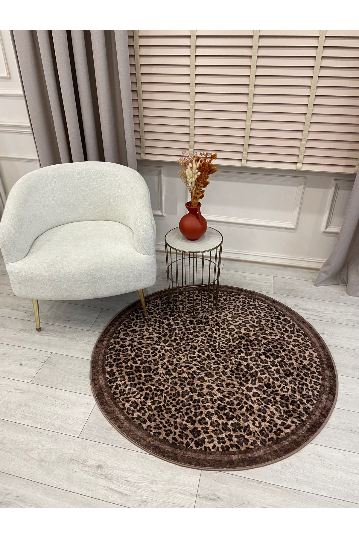 Leopard Pattern Oval Latex Leather Rug