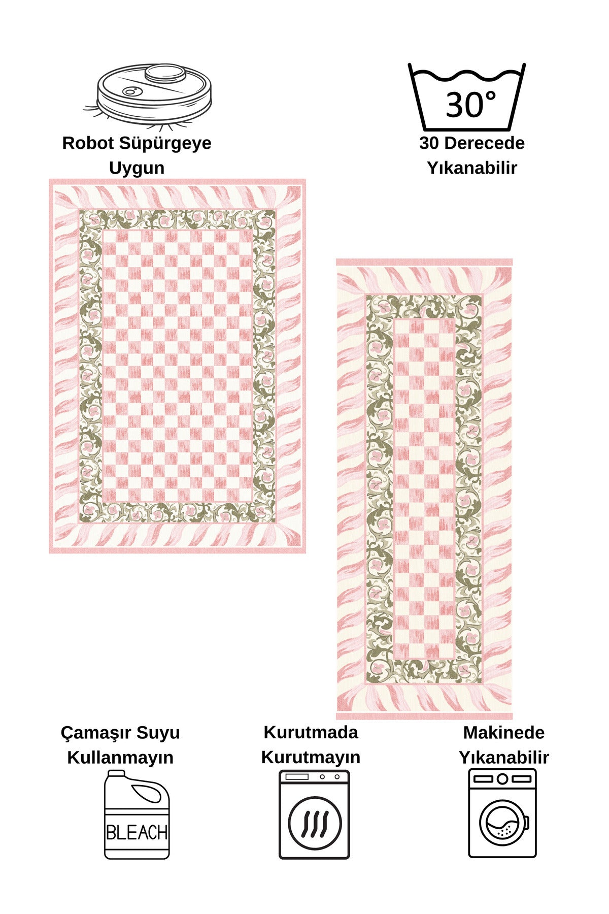 Pink - Mackenzie Style Checkered Kitchen Entryway Runner Rug