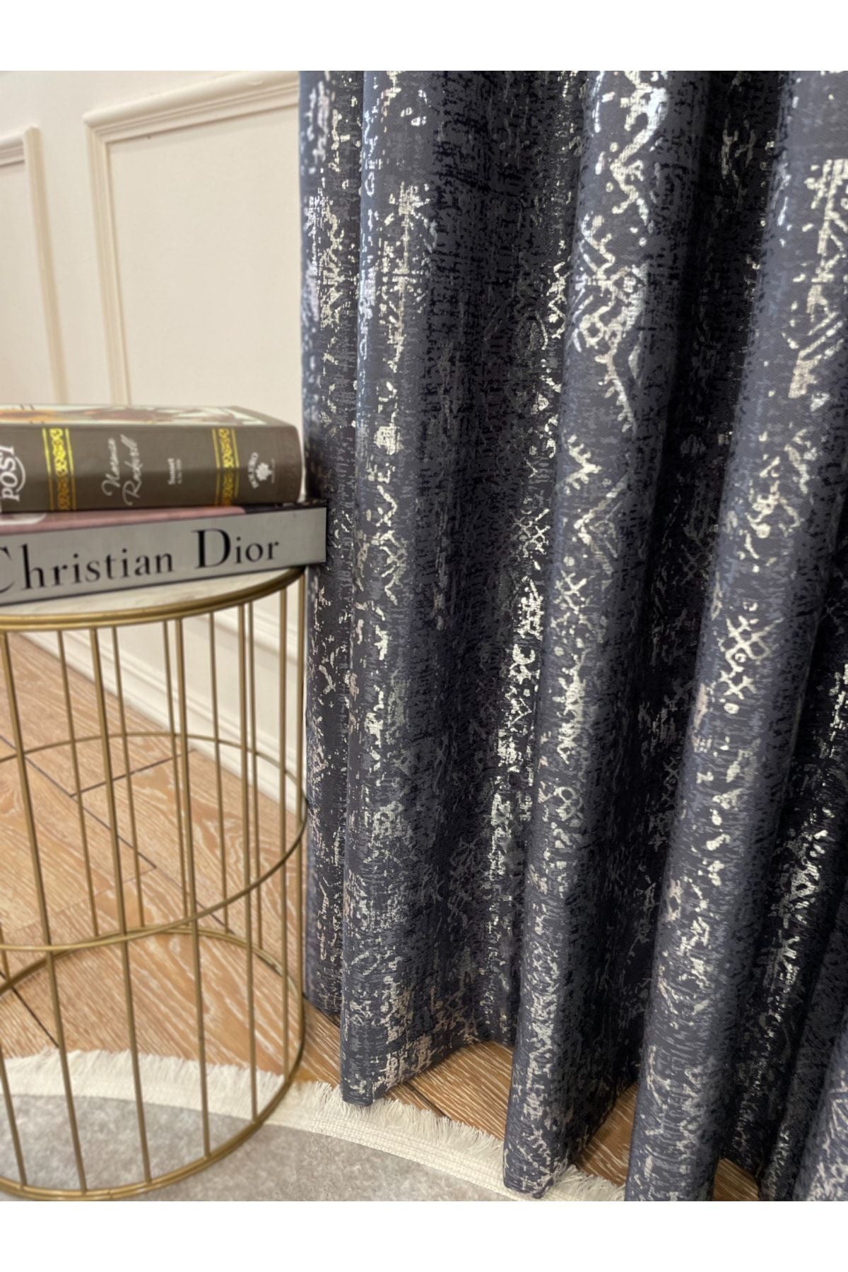 Jacquard Ground Foil Print 1/3 Dense Pleat Blackout Curtain - Beige - Gold Foil