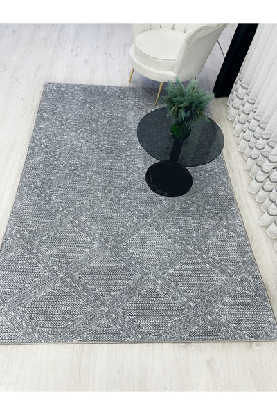 Gray Wicker-Textured Look Latex Leather Base Rug