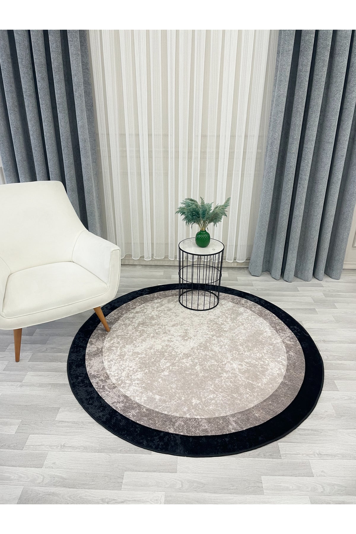 BEIGE-BLACK Framed Border Modern Pattern Latex Base Rug