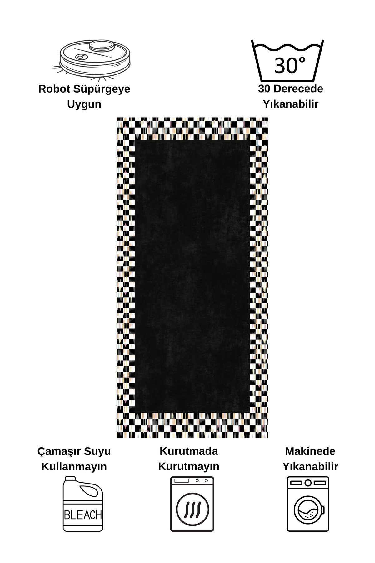 Checkered Non-Slip Base Washable Kitchen Runner Rug