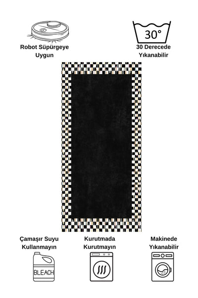 Checkered Non-Slip Base Washable Kitchen Runner Rug