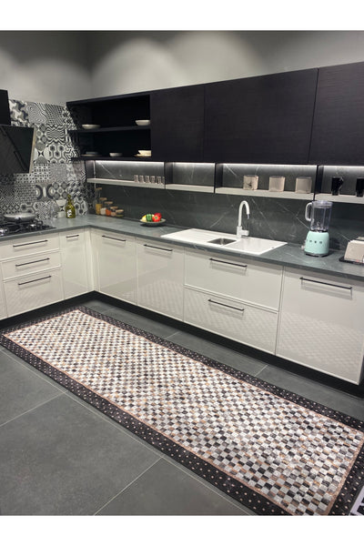 Robert Diamond Pattern Fringeless Round Rug - Brown