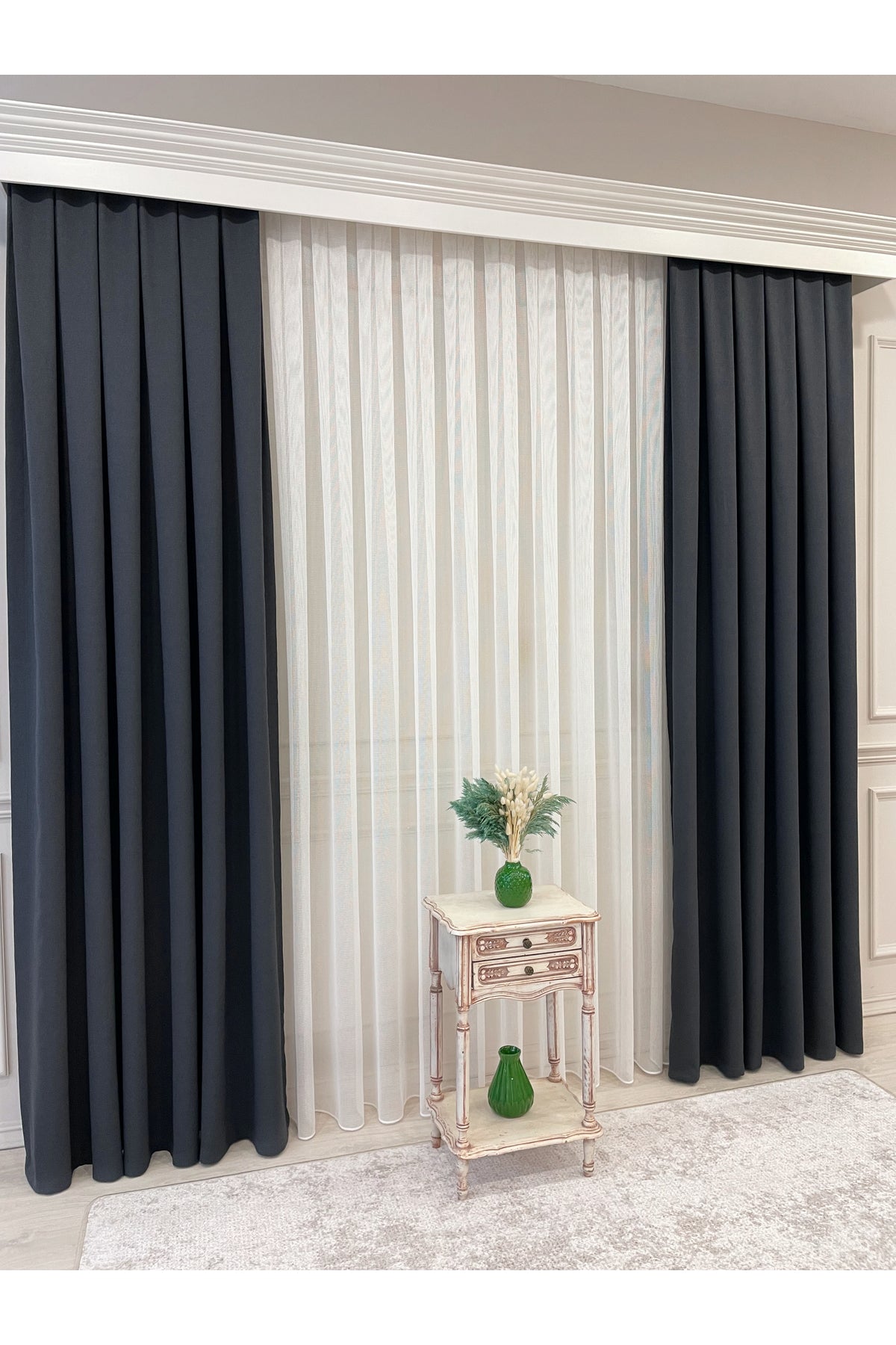 Stone Grey 1/3 Tight Pleat Linen-Look Blackout Curtain