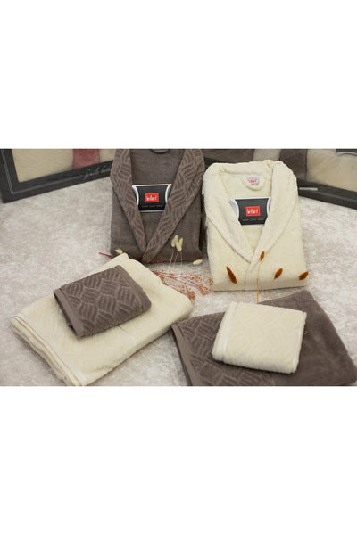6-Piece Gray - Salmon Family Bathrobe Set