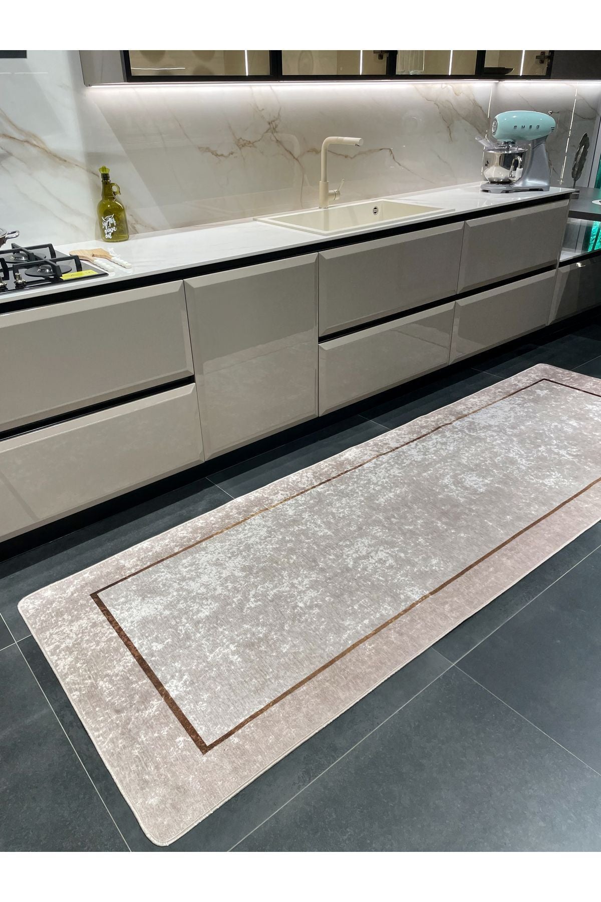 Solid Beige Latex Base Kitchen Rug