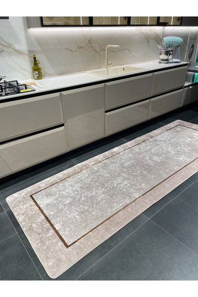 Solid Beige Latex Base Kitchen Rug