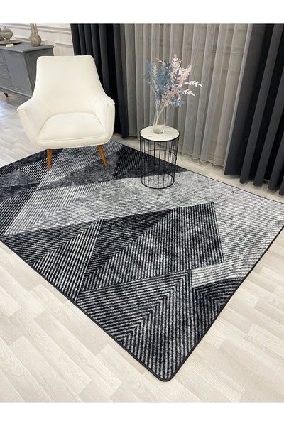 Gray Geometric Pattern Non-Slip Base Runner Rug
