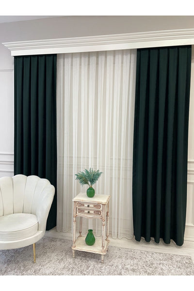 Dark Green - Jacquard Self-Patterned 1/2.5 Pleated Blackout Curtain