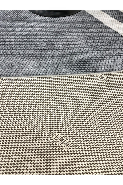 Gray Wicker-Look Bordered Latex Leather Base Rug