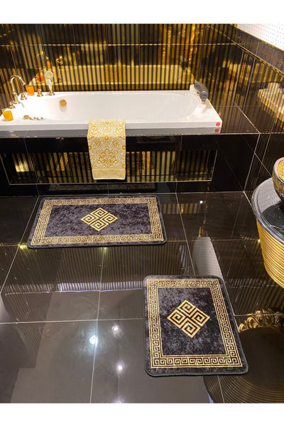 Losarina 2-Piece Latex Base Bathroom Mat Set (60x100 - 60x50) Gray