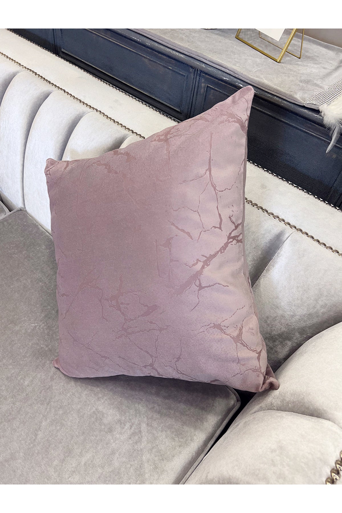 Set of 2 Velvet Throw Pillow Covers Ecru-Silver Foil (45X45)