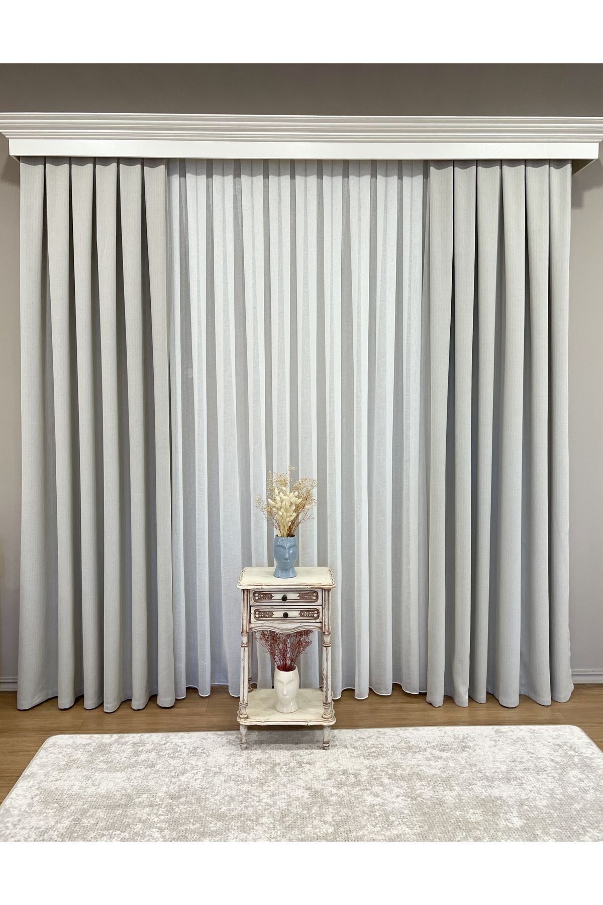 Stone Grey 1/3 Tight Pleat Linen-Look Blackout Curtain