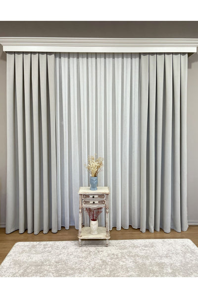 Stone Grey 1/3 Tight Pleat Linen-Look Blackout Curtain