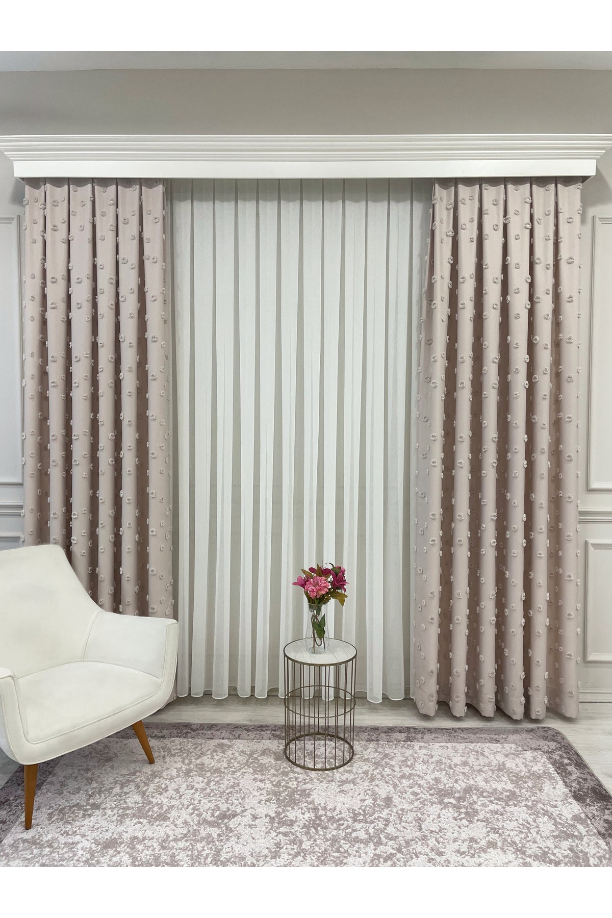 Blue Children's Room Pompom Puffy Blackout Curtain 1/3 Dense Pleating