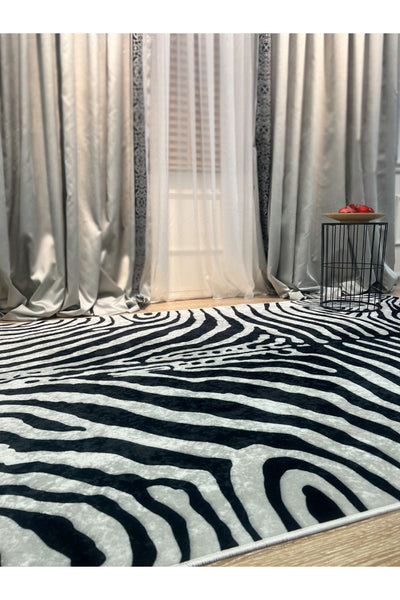 Zebra Print Round Black - Gray Decorative Rug