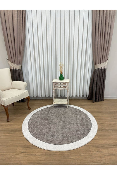 Jute-Look Washable Latex Base Round Rug - Beige Brown