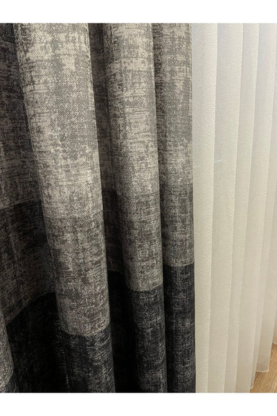 Linen Base Modern Striped Pattern 1/2.50 Pleated Blackout Curtain