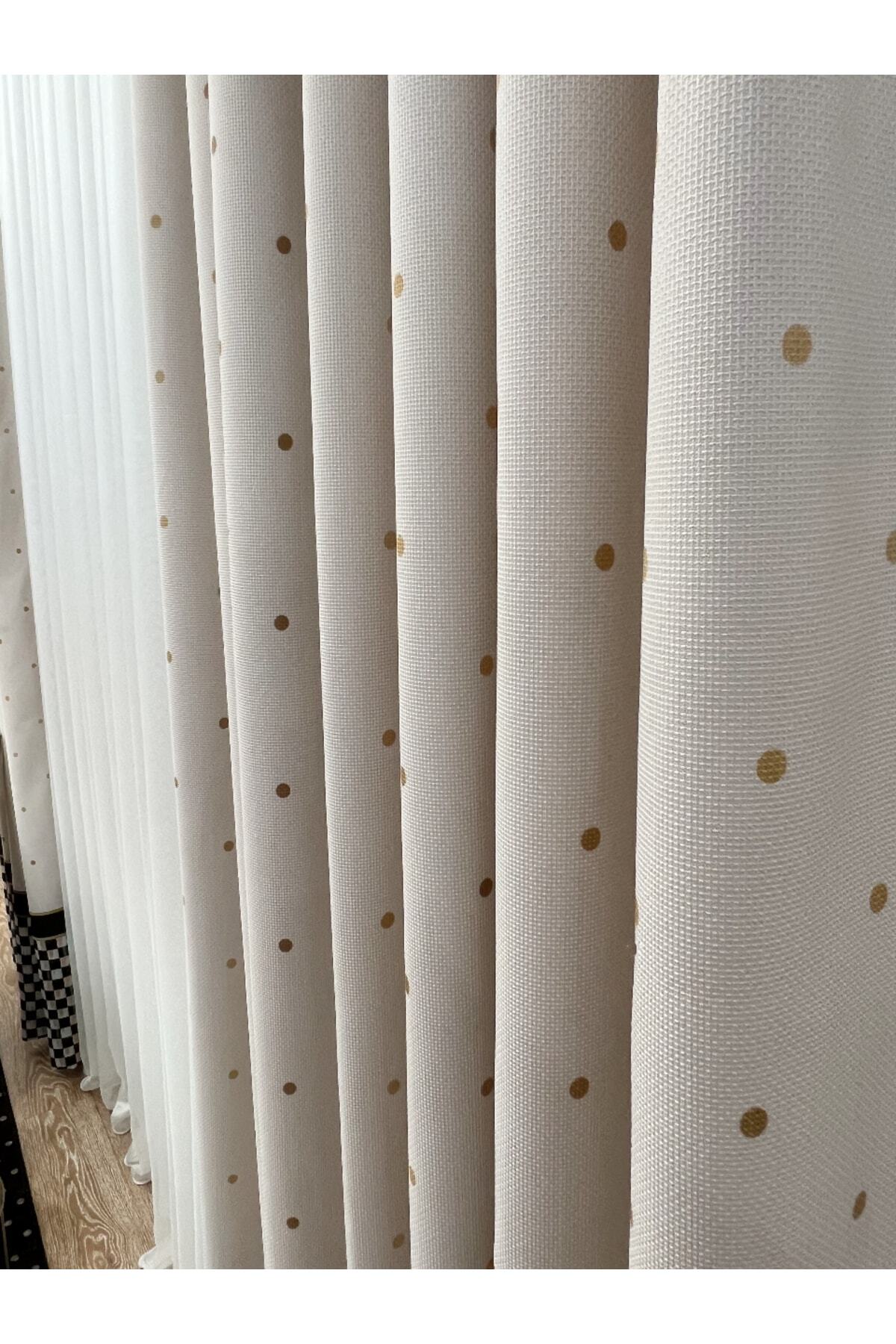 1/3 Dense Pleated Checkered Curtain Panel - Beige-Black