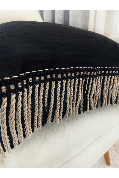 BLACK Tasseled Silk Taffeta Cushion Cover (45X45)