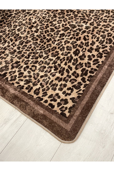Leopard Pattern Oval Latex Leather Rug