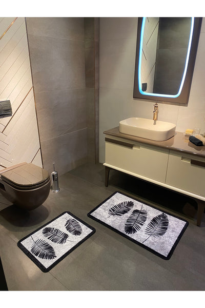 Haven Yaprak Desenli 2'li Kaymaz Taban Su Geçirmez Banyo Paspas Takımı (60x100 - 60x50) Bej