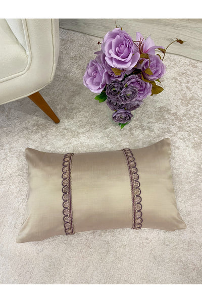 BEIGE/CHICKPEA Color - PURPLE Trim Silk Taffeta Throw Pillow Cover (30X50)