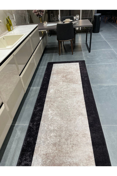 Geometric Striped Latex Leather Backing Fringeless Kitchen Rug - Gray-Black