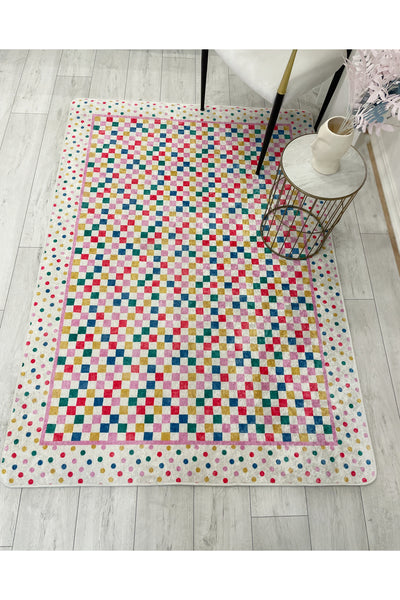 Polka Dot Checkered Latex Base Kids Rug