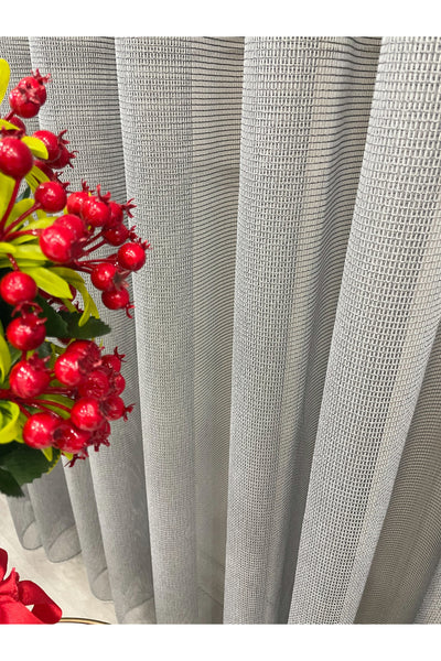 BEIGE-GRAY Modern Textured Knit 1/3 Dense Pleat Sheer Curtain