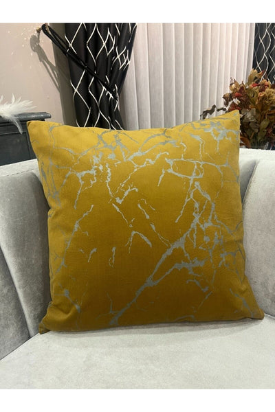 Set of 2 Velvet Throw Pillow Covers Ecru-Silver Foil (45X45)