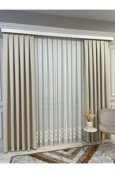 Modern Shantung Banded 1/3 Dense Pleat - Ecru/Gray Sheer Curtain