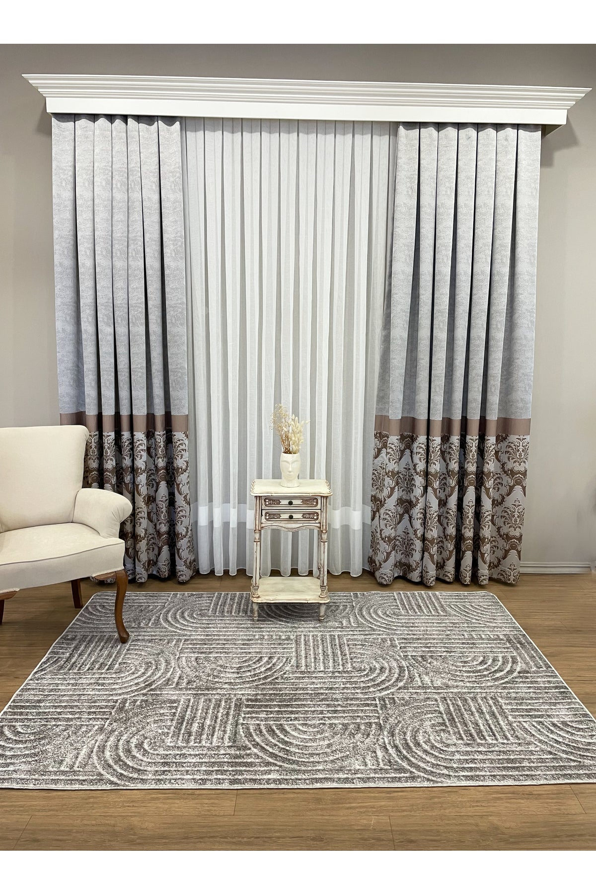 Beige Embossed Look Latex Leather Base Rug