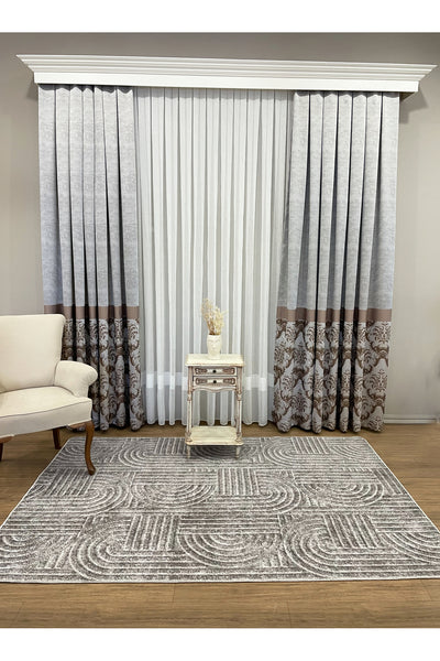 Beige Embossed Look Latex Leather Base Rug