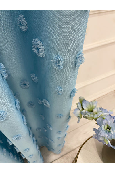 Blue Children's Room Pompom Puffy Blackout Curtain 1/3 Dense Pleating