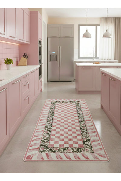 Pink - Mackenzie Style Checkered Kitchen Entryway Runner Rug