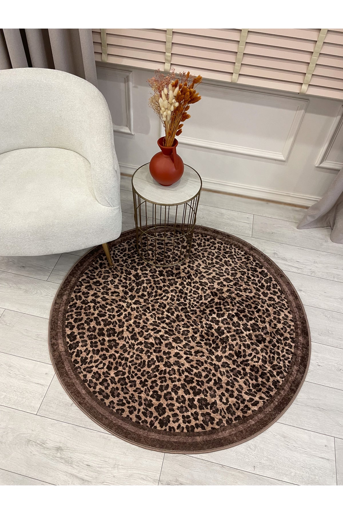 Leopard Pattern Oval Latex Leather Rug