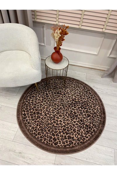 Leopard Pattern Oval Latex Leather Rug