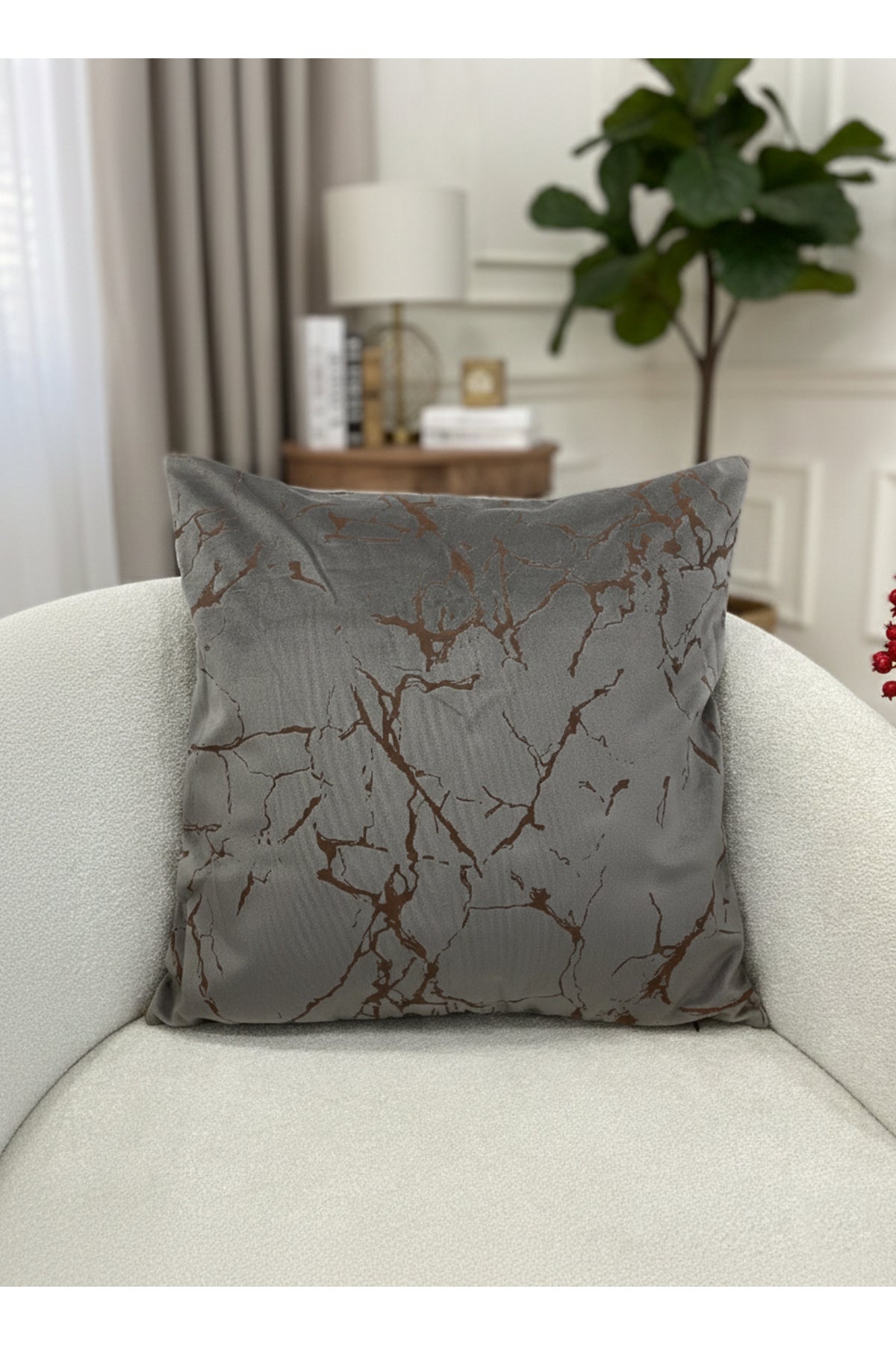 Set of 2 Velvet Throw Pillow Covers Ecru-Silver Foil (45X45)
