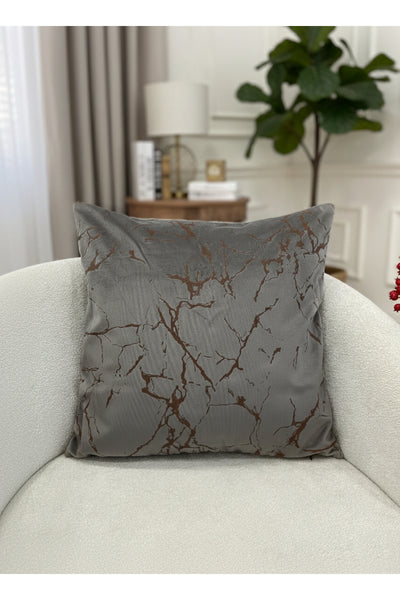 Set of 2 Velvet Throw Pillow Covers Ecru-Silver Foil (45X45)