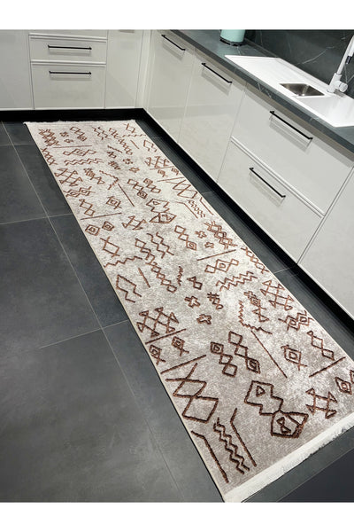 BEIGE Ethnic Patterned Latex Base Kitchen Rug